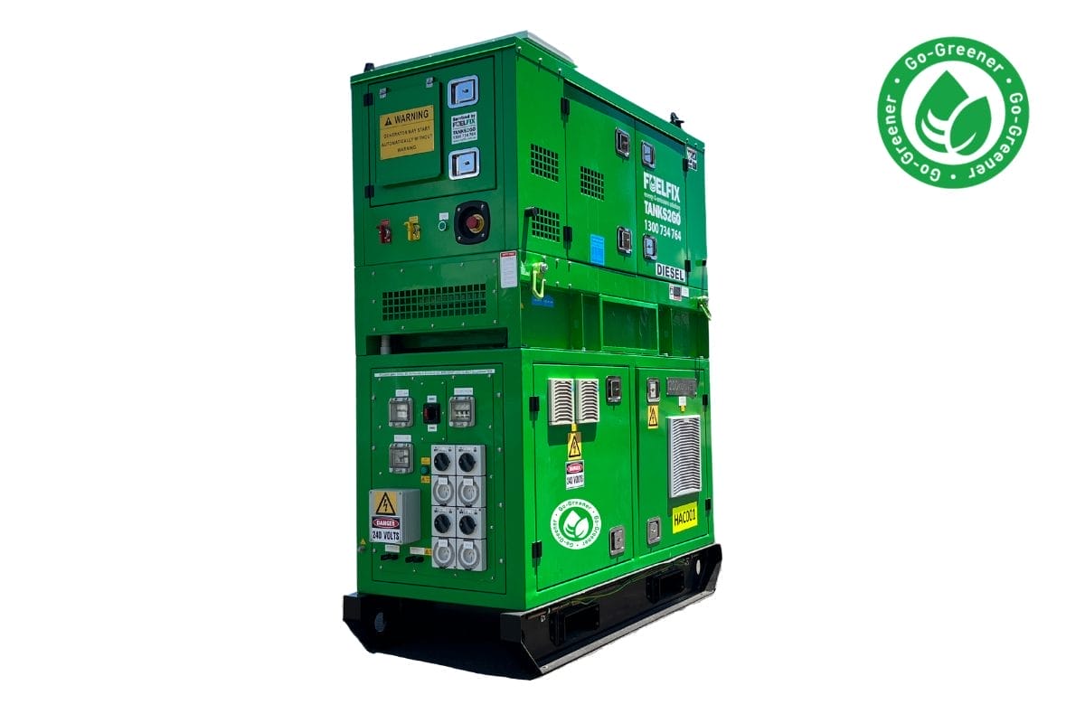 Front view of the HESU15 hybrid power system showing compact design and enclosure