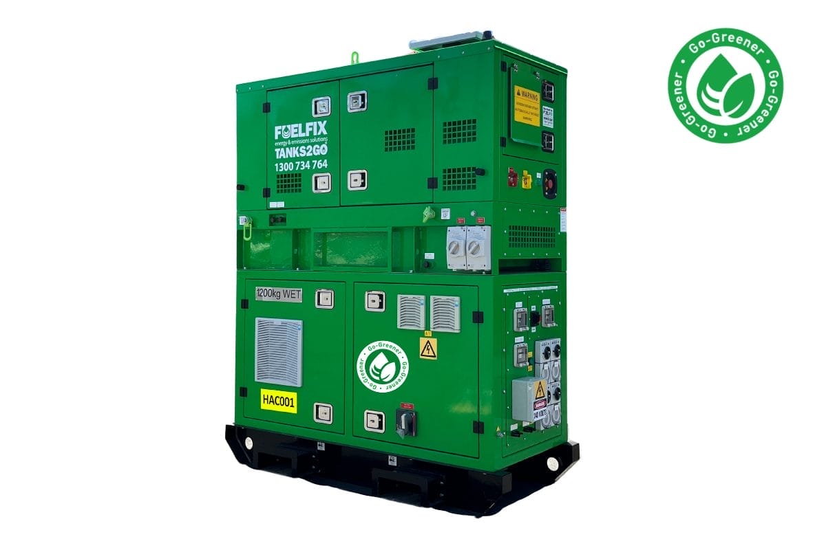 ide view of the HESU15 hybrid power system highlighting forklift pockets and rugged casing