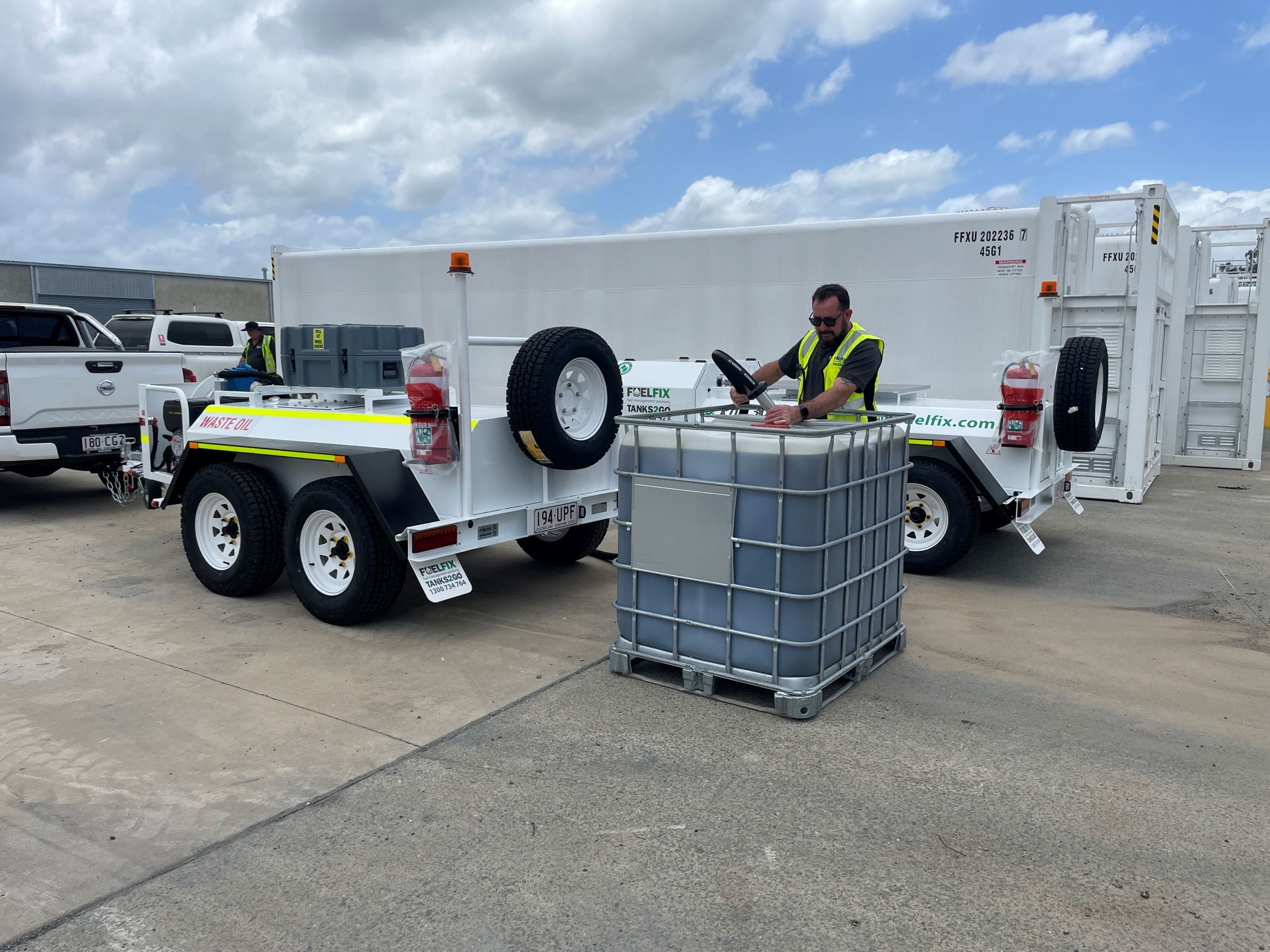 waste oil trailer for APA by Fuelfix emptying in waste bin